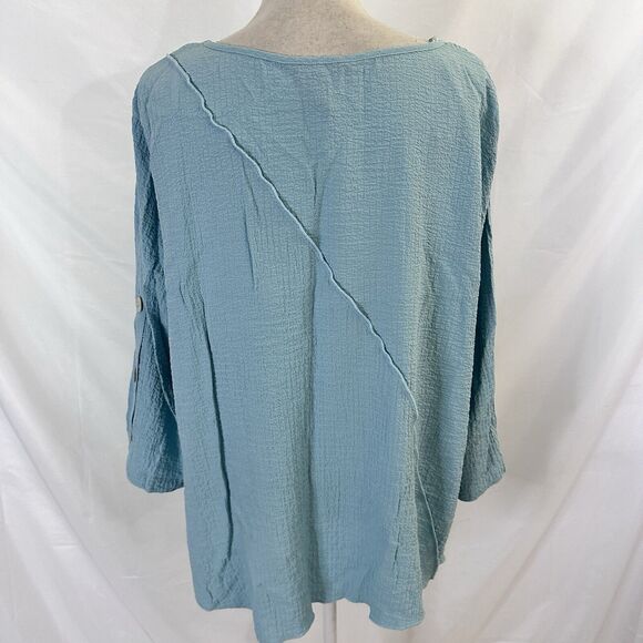 Ali Miles Top Womens PXL Boat Neck Top Tunic  Lagenlook Crinkle  Buttons - Picture 5 of 6